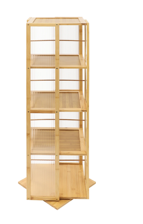 Draaibare Boekenkast 360° – Bamboe Opbergrek met 4 Lagen, 123 cm Hoog