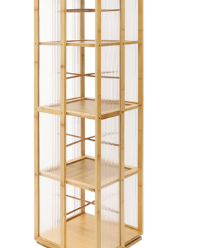Draaibare Boekenkast 360° – Bamboe Opbergrek met 4 Lagen, 123 cm Hoog