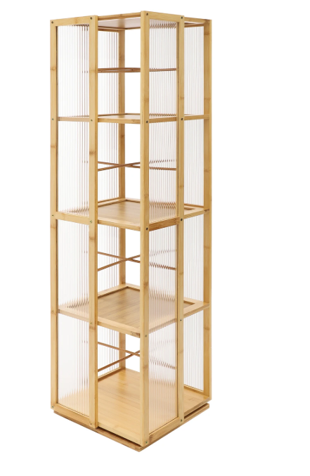 Draaibare Boekenkast 360° – Bamboe Opbergrek met 4 Lagen, 123 cm Hoog