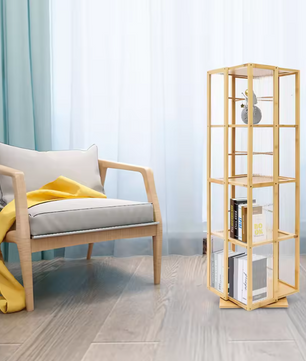Draaibare Boekenkast 360° – Bamboe Opbergrek met 4 Lagen, 123 cm Hoog