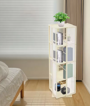 Draaibare Boekenkast 360° – Bamboe Opbergrek met 4 Lagen, 123 cm Hoog