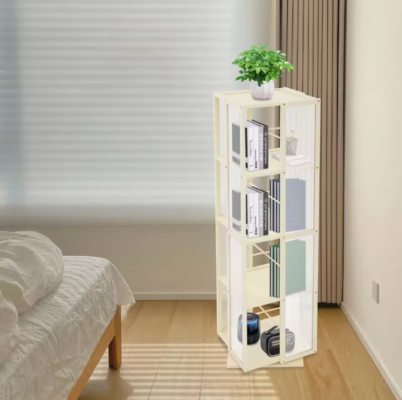 Draaibare Boekenkast 360° – Bamboe Opbergrek met 4 Lagen, 123 cm Hoog