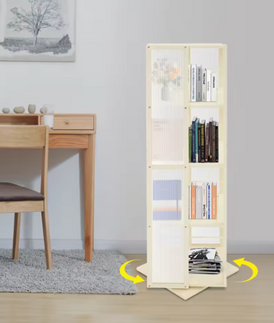 Draaibare Boekenkast 360° – Bamboe Opbergrek met 4 Lagen, 123 cm Hoog