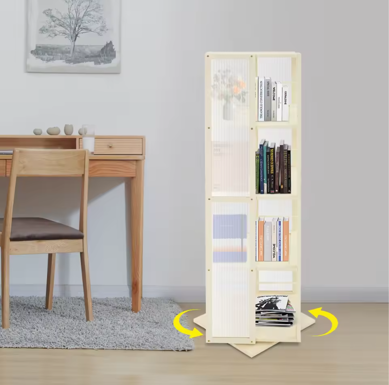 Draaibare Boekenkast 360° – Bamboe Opbergrek met 4 Lagen, 123 cm Hoog