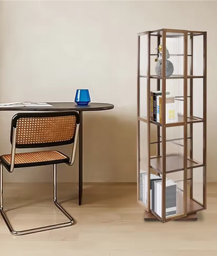 Draaibare Boekenkast 360° – Bamboe Opbergrek met 4 Lagen, 123 cm Hoog