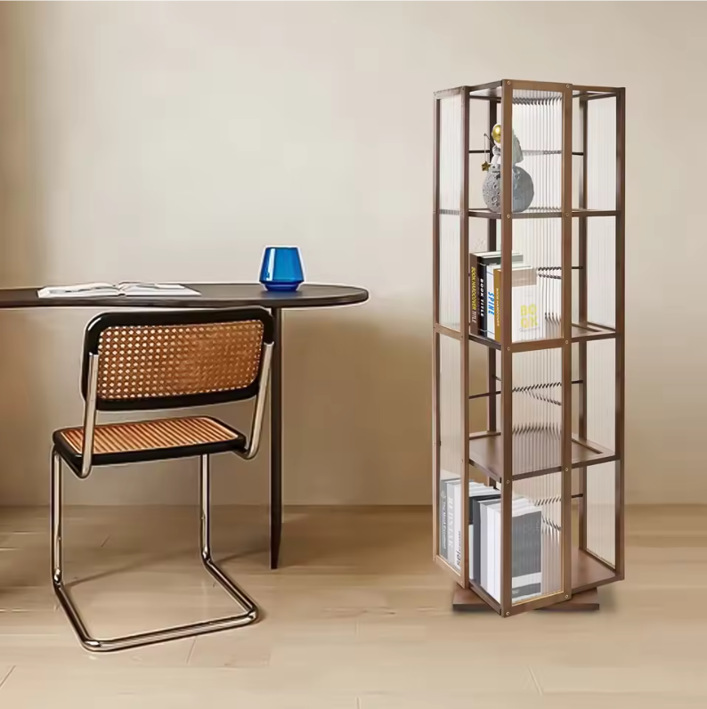 Draaibare Boekenkast 360° – Bamboe Opbergrek met 4 Lagen, 123 cm Hoog
