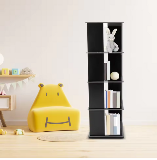Draaibare Boekenkast 360° – Zwarte Boekenkolom met 4 Lagen, 127 cm Hoog