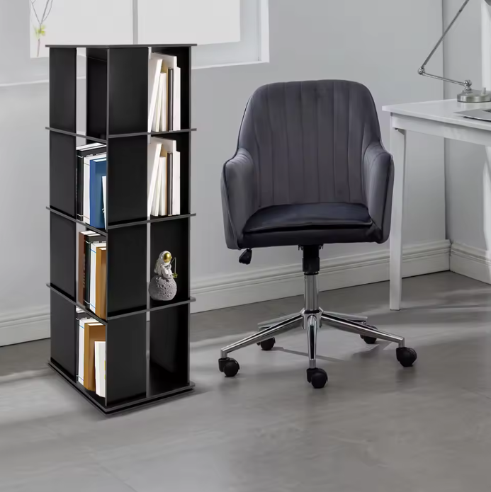 Draaibare Boekenkast 360° – Zwarte Boekenkolom met 4 Lagen, 127 cm Hoog