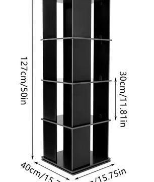 Draaibare Boekenkast 360° – Zwarte Boekenkolom met 4 Lagen, 127 cm Hoog