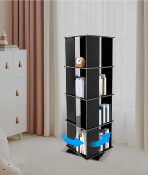 Draaibare Boekenkast 360° – Zwarte Boekenkolom met 4 Lagen, 127 cm Hoog