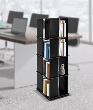 Draaibare Boekenkast 360° – Zwarte Boekenkolom met 4 Lagen, 127 cm Hoog