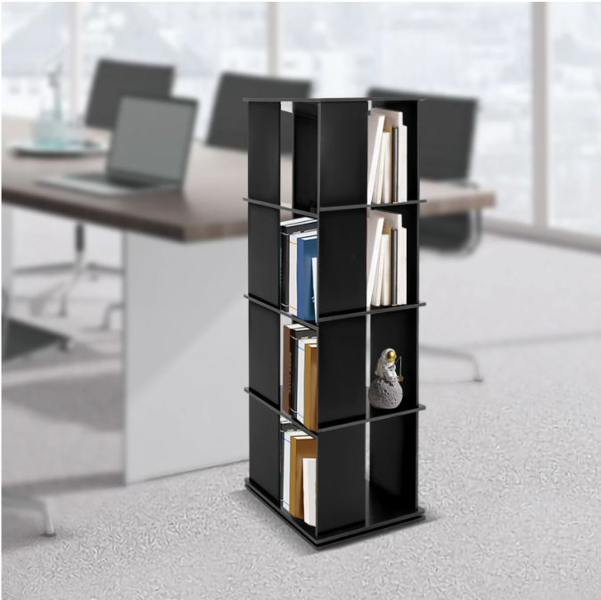 Draaibare Boekenkast 360° – Zwarte Boekenkolom met 4 Lagen, 127 cm Hoog