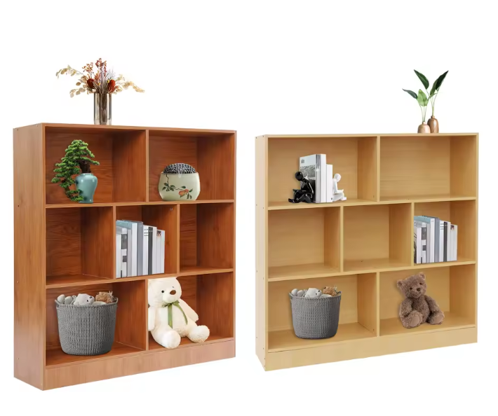 Boekenkast met 3 Lagen – Houten Opbergrek met 7 Vakken, 100 cm Breed
