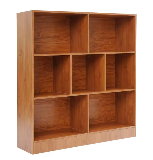 Boekenkast met 3 Lagen – Houten Opbergrek met 7 Vakken, 100 cm Breed