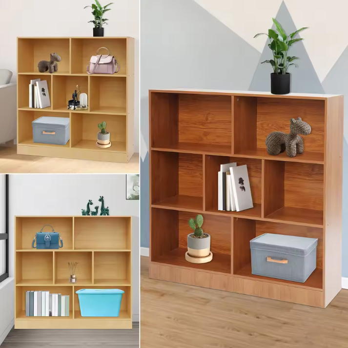 Boekenkast met 3 Lagen – Houten Opbergrek met 7 Vakken, 100 cm Breed