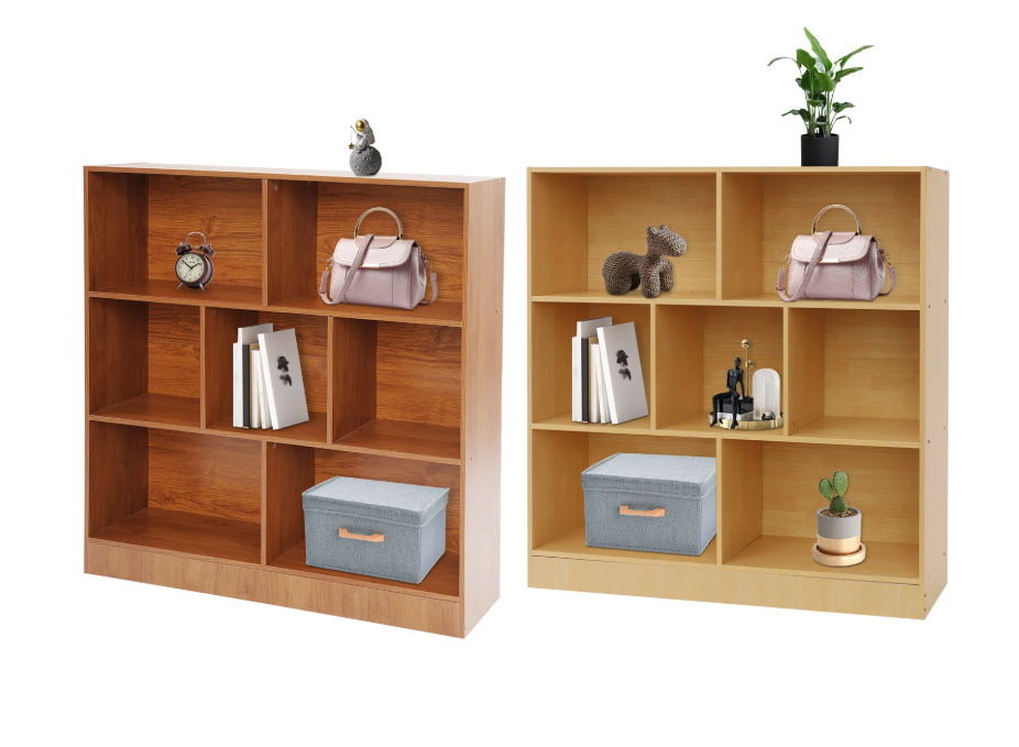 Boekenkast met 3 Lagen – Houten Opbergrek met 7 Vakken, 100 cm Breed