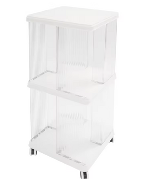 Draaibare Boekenkast met Wielen – 2 Lagen Opbergrek van PET & ABS, 72,5 cm Hoog