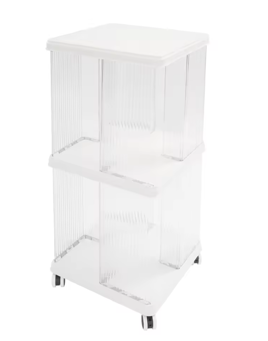 Draaibare Boekenkast met Wielen – 2 Lagen Opbergrek van PET & ABS, 72,5 cm Hoog