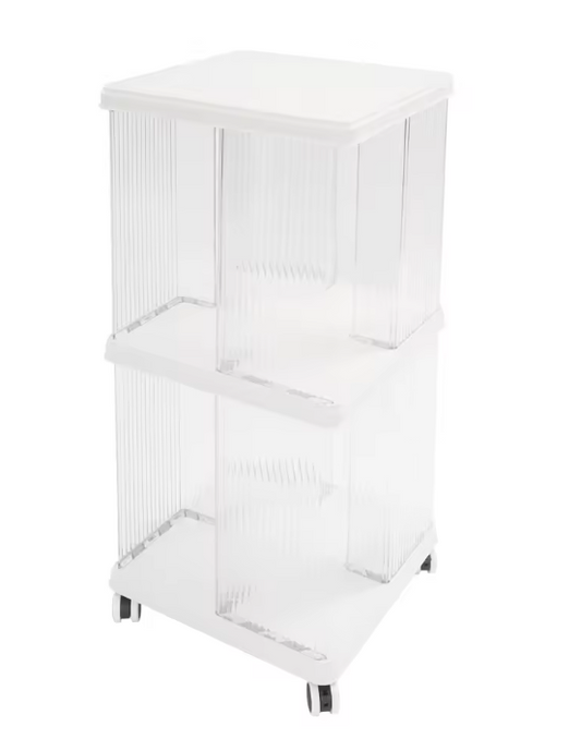 Draaibare Boekenkast met Wielen – 2 Lagen Opbergrek van PET & ABS, 72,5 cm Hoog