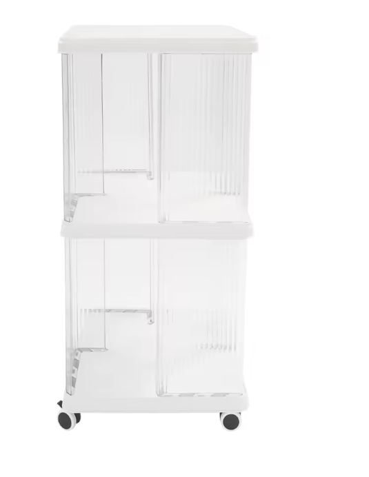 Draaibare Boekenkast met Wielen – 2 Lagen Opbergrek van PET & ABS, 72,5 cm Hoog