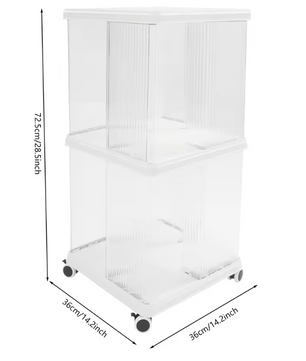 Draaibare Boekenkast met Wielen – 2 Lagen Opbergrek van PET & ABS, 72,5 cm Hoog