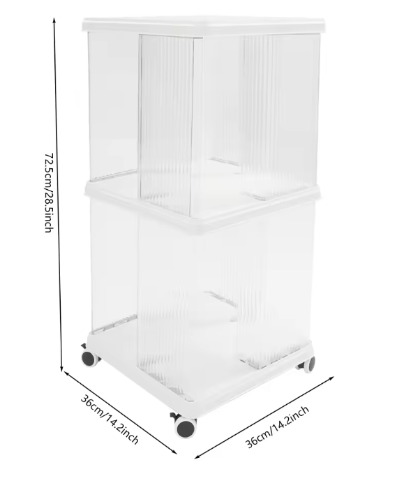 Draaibare Boekenkast met Wielen – 2 Lagen Opbergrek van PET & ABS, 72,5 cm Hoog