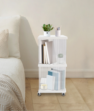 Draaibare Boekenkast met Wielen – 2 Lagen Opbergrek van PET & ABS, 72,5 cm Hoog