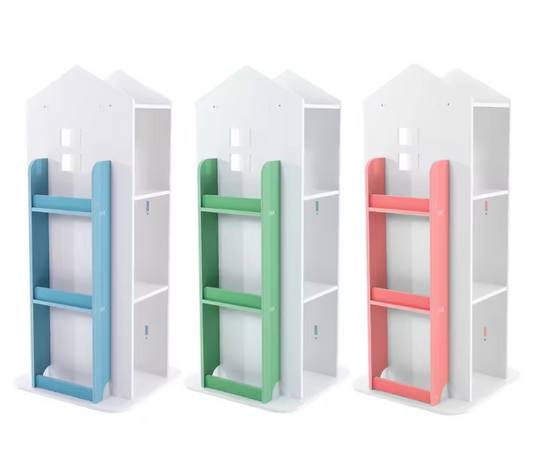 Draaibare Kinderboekenkast – 4 Lagen Boekenrek in Kasteelontwerp, 95 cm Hoog