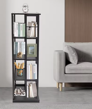 4-laags Draaibare Boekenkast – 360° Rotatie & Compact Ontwerp, 40 x 40 x 134 cm