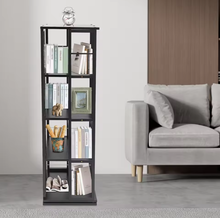4-laags Draaibare Boekenkast – 360° Rotatie & Compact Ontwerp, 40 x 40 x 134 cm