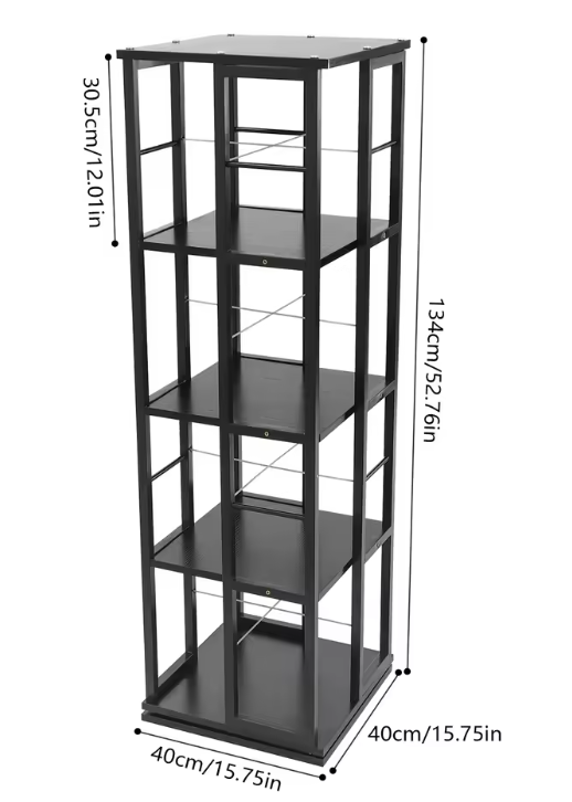 4-laags Draaibare Boekenkast – 360° Rotatie & Compact Ontwerp, 40 x 40 x 134 cm