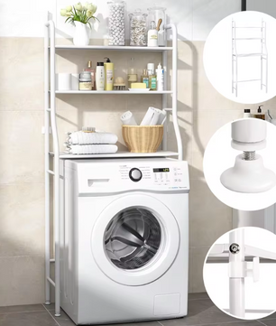 Wasmachine Opbergrek – 3-laags Vrijstaand Badkamerrek 68×25×155 cm