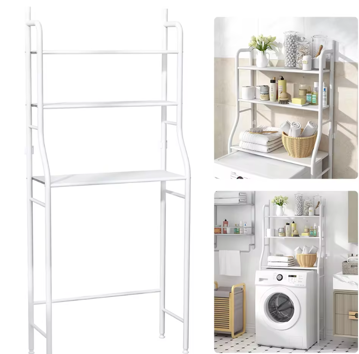 Wasmachine Opbergrek – 3-laags Vrijstaand Badkamerrek 68×25×155 cm