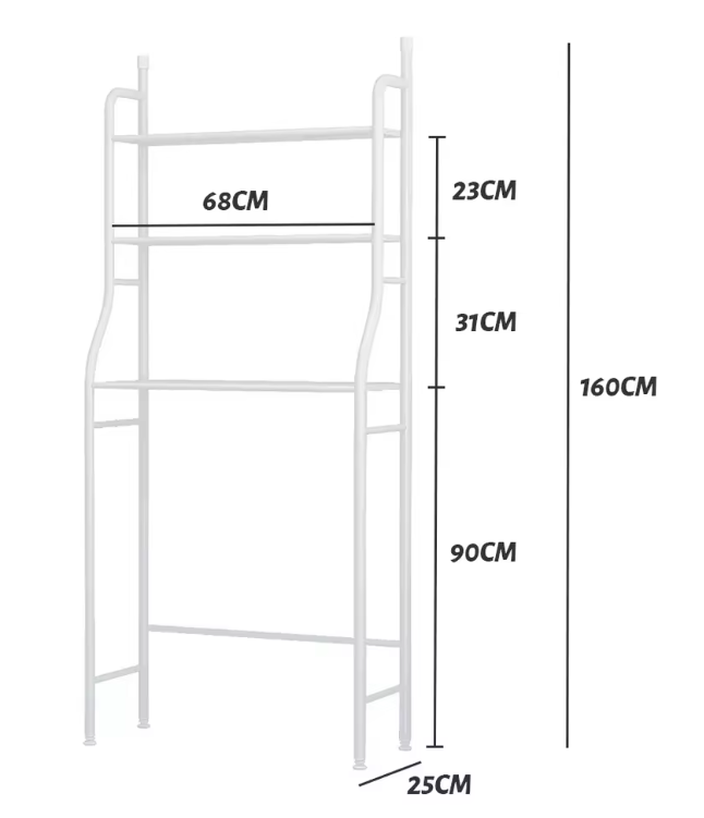 Wasmachine Opbergrek – 3-laags Vrijstaand Badkamerrek 68×25×155 cm