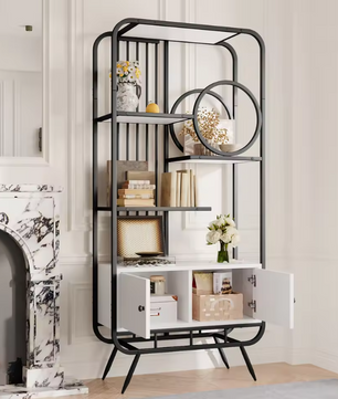 Metalen Opbergkast met Planken – 80×30×180 cm, Zwart-Wit Design