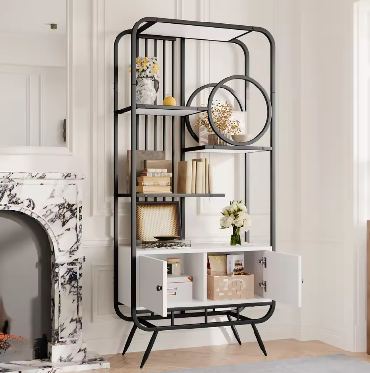 Metalen Opbergkast met Planken – 80×30×180 cm, Zwart-Wit Design