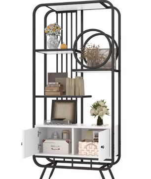 Metalen Opbergkast met Planken – 80×30×180 cm, Zwart-Wit Design