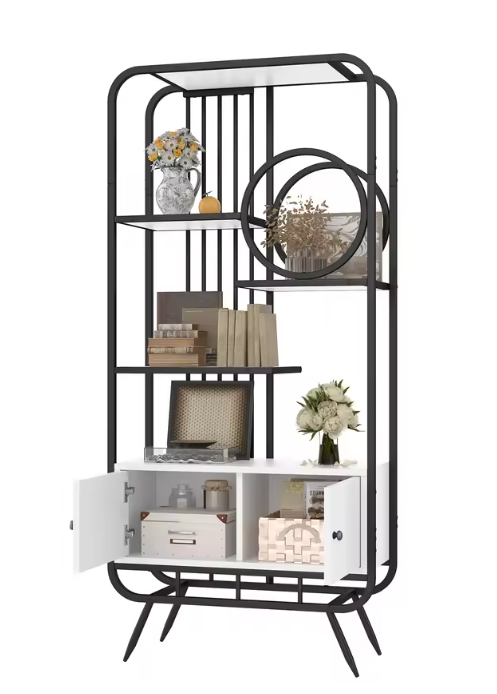 Metalen Opbergkast met Planken – 80×30×180 cm, Zwart-Wit Design