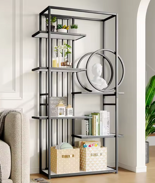 Metalen Opbergkast met Planken – 80×30×180 cm, Zwart-Wit Design