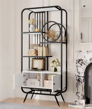 Metalen Opbergkast met Planken – 80×30×180 cm, Zwart-Wit Design