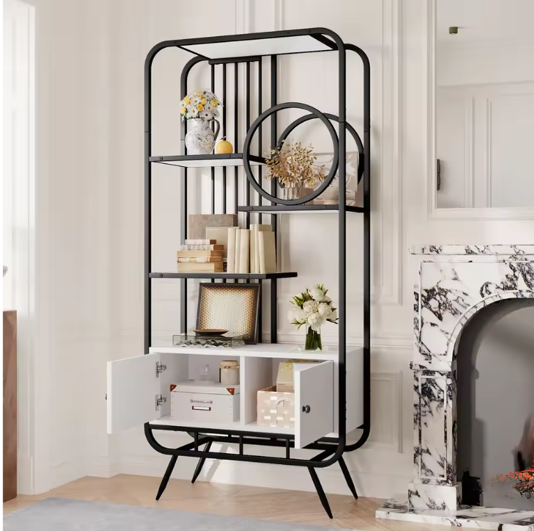 Metalen Opbergkast met Planken – 80×30×180 cm, Zwart-Wit Design