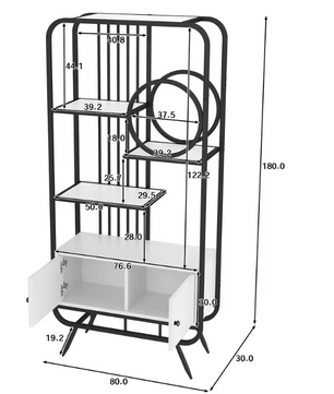 Metalen Opbergkast met Planken – 80×30×180 cm, Zwart-Wit Design