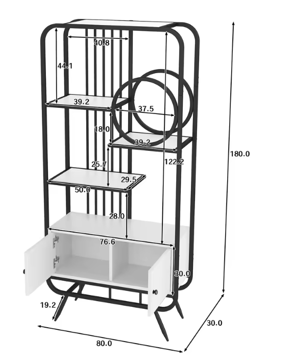 Metalen Opbergkast met Planken – 80×30×180 cm, Zwart-Wit Design