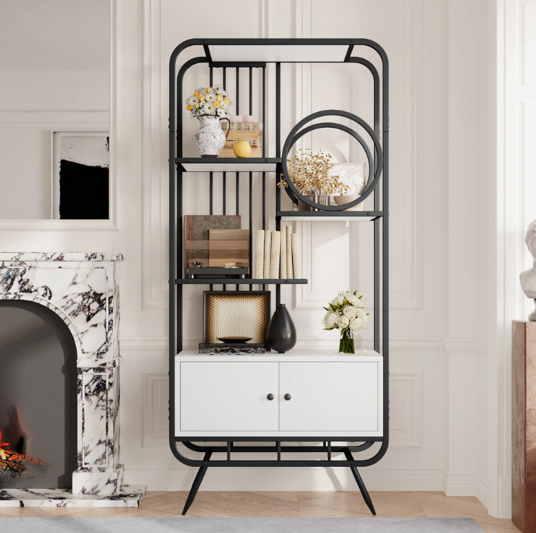 Metalen Opbergkast met Planken – 80×30×180 cm, Zwart-Wit Design