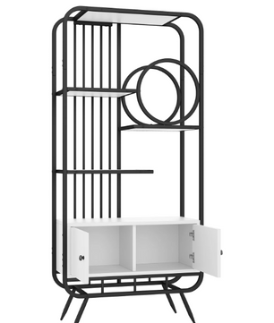 Metalen Opbergkast met Planken – 80×30×180 cm, Zwart-Wit Design