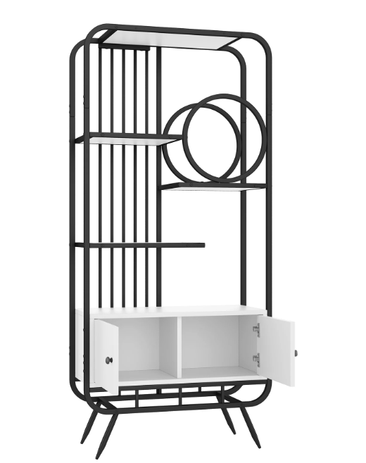 Metalen Opbergkast met Planken – 80×30×180 cm, Zwart-Wit Design