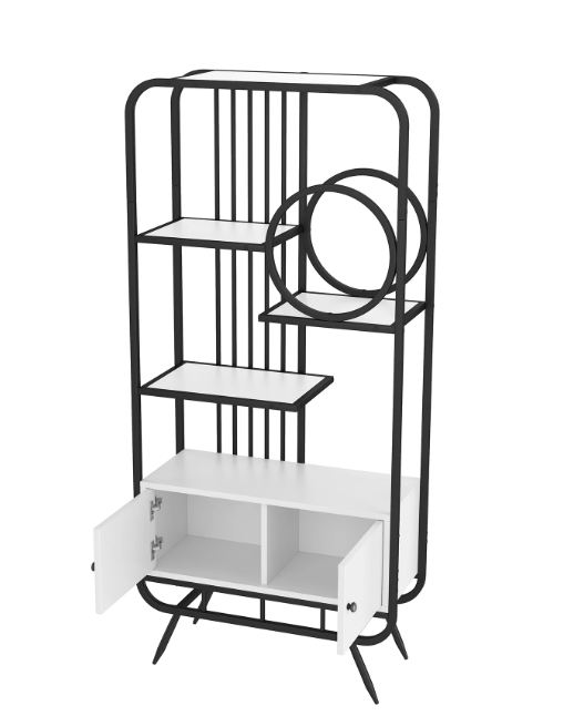 Metalen Opbergkast met Planken – 80×30×180 cm, Zwart-Wit Design