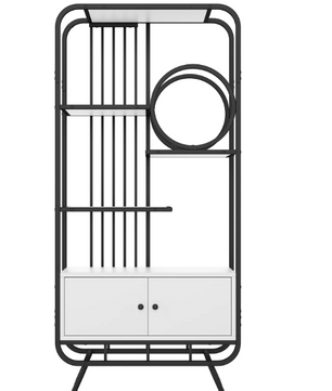 Metalen Opbergkast met Planken – 80×30×180 cm, Zwart-Wit Design