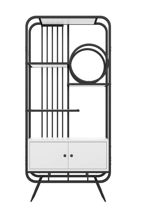 Metalen Opbergkast met Planken – 80×30×180 cm, Zwart-Wit Design