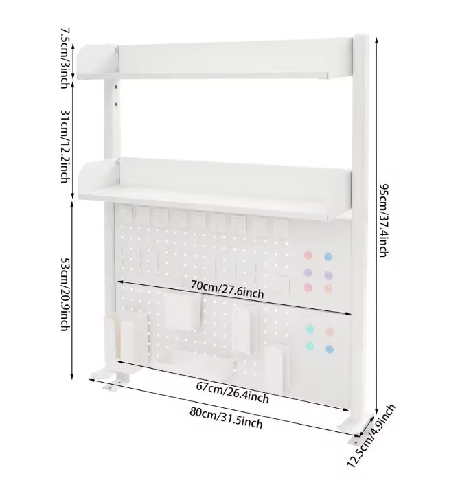 3-laags Bureau Organizer – Klemrek met Pegboard & Boekenplanken 95 cm